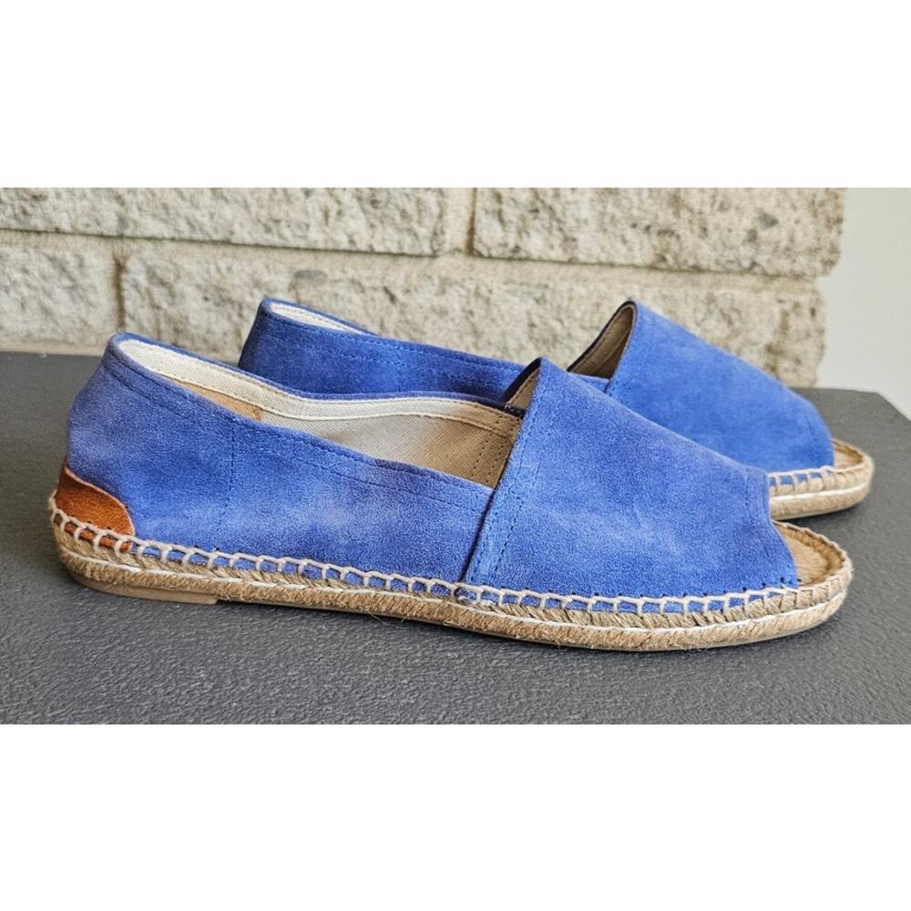 Patricia Green Espadrille Flats, Ashley,  Peep Toe,  Blue Suede, New, Sz 5.5